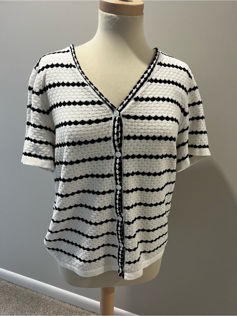 Amazon Black & White Striped Button-Front Knit Top